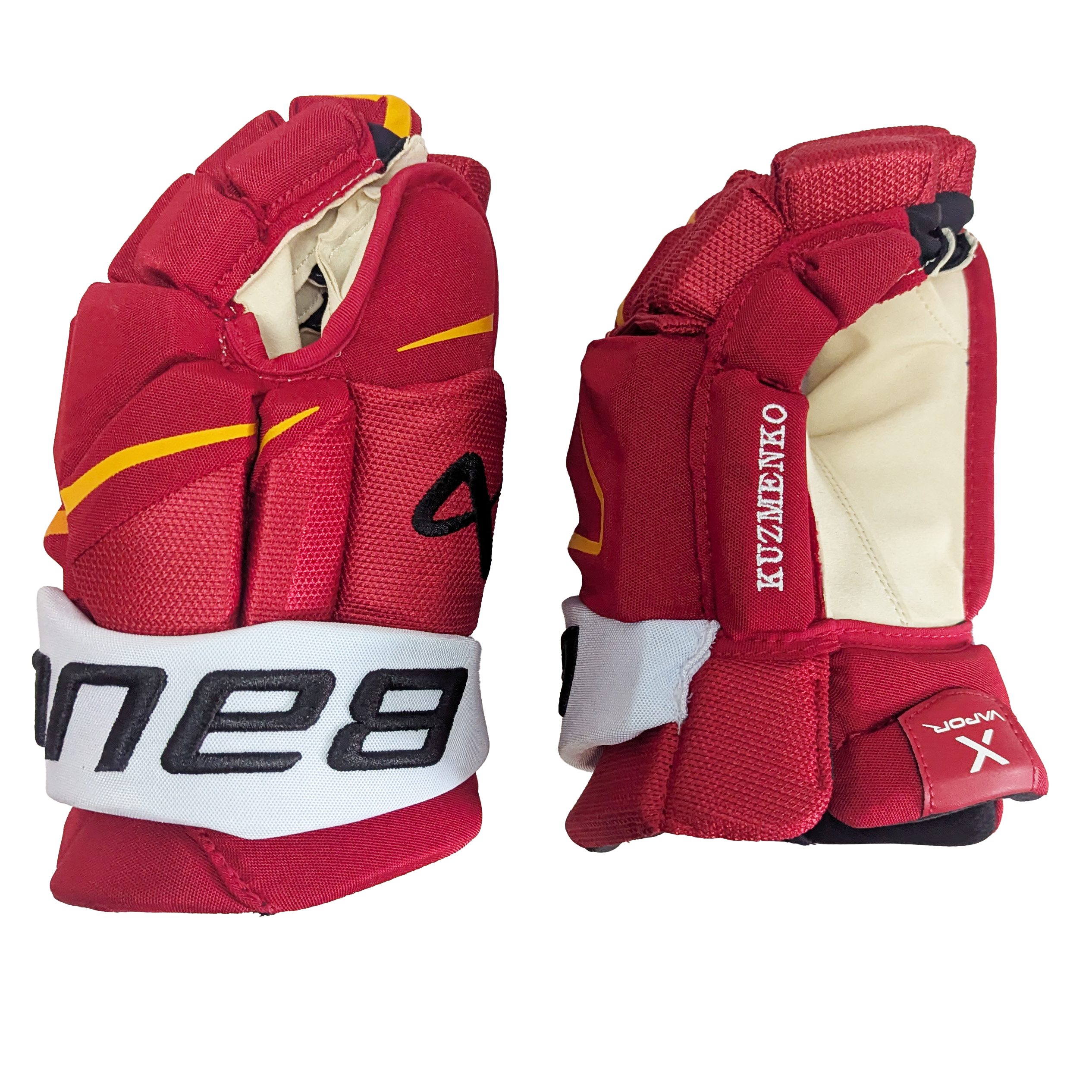 Bauer Vapor Hyperlite - Gant NHL Pro Stock - Andrei Kuzmenko (Rouge/Jaune/Blanc)
